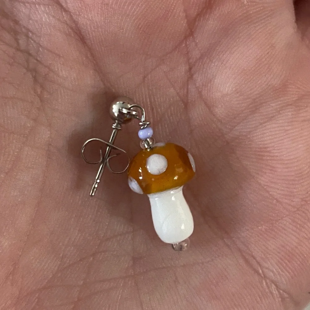 Handmade Glass Mini Mushroom Earrings - Picture 2 of 3
